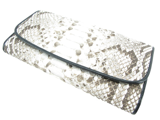 Genuine Burmese Python Snake Belly Skin Leather Women's Trifold Clutch Wallet Purse
