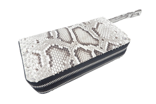 Genuine Burmese Python Skin Leather Double Zip Around Wristlet Clutch Wallet Purse