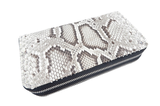 Genuine Burmese Python Skin Leather Double Zip Around Wristlet Clutch Wallet Purse