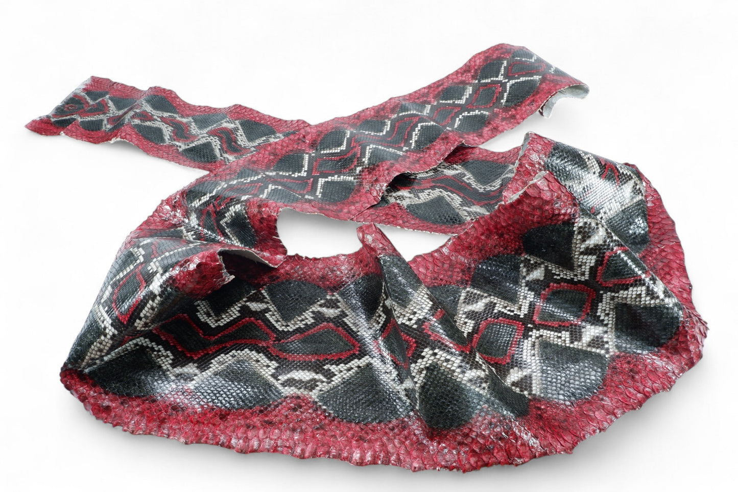 Genuine Reticulated Python Skin Leather Hide Pelt Black & Red