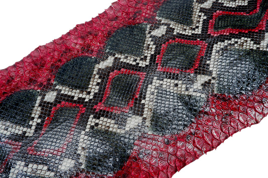Genuine Reticulated Python Skin Leather Hide Pelt Black & Red