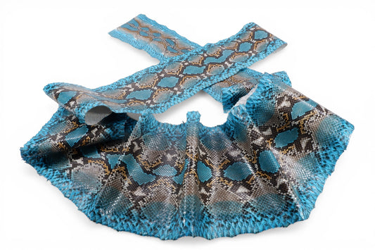 Genuine Reticulated Python Skin Leather Hide Pelt Natural Turquoise Blue & Orange