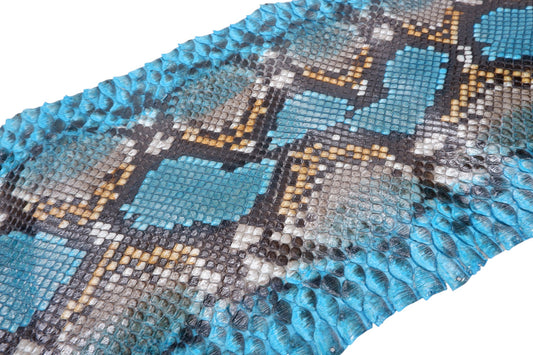 Genuine Reticulated Python Skin Leather Hide Pelt Natural Turquoise Blue & Orange