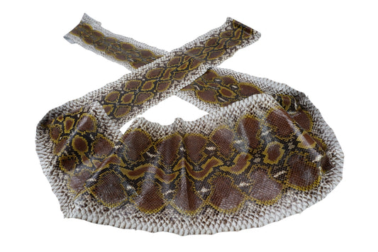 Genuine Reticulated Python Skin Leather Hide Pelt Natural Yellow Mahogany Brown