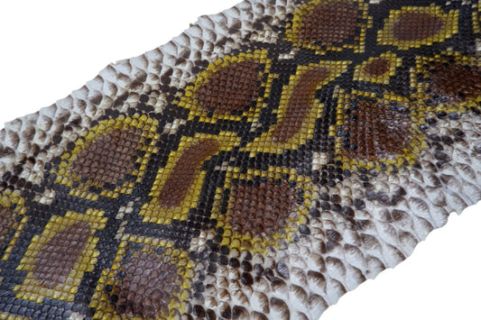 Genuine Reticulated Python Skin Leather Hide Pelt Natural Yellow Mahogany Brown