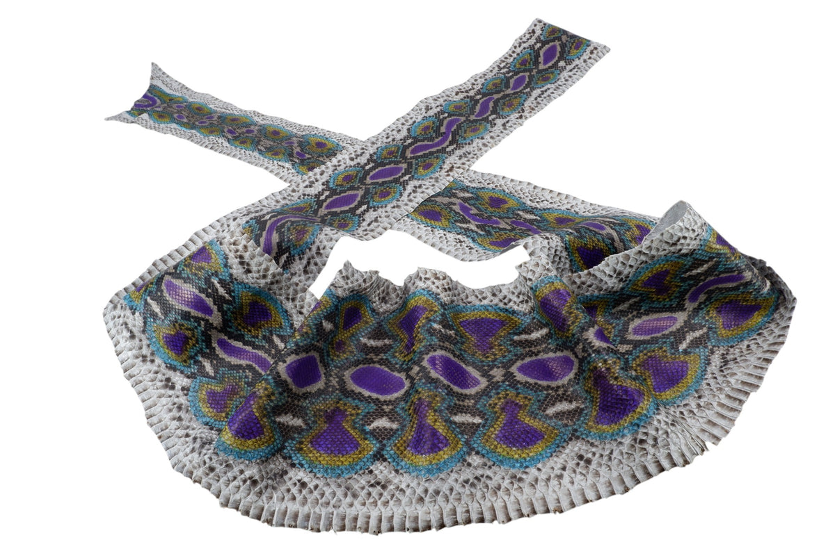 Genuine Reticulated Python Skin Leather Hide Pelt Natural Yellow Violet