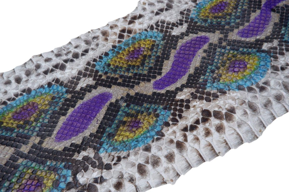 Genuine Reticulated Python Skin Leather Hide Pelt Natural Yellow Violet