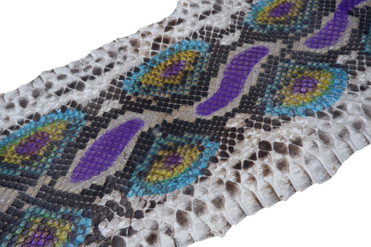Genuine Reticulated Python Skin Leather Hide Pelt Natural Yellow Violet