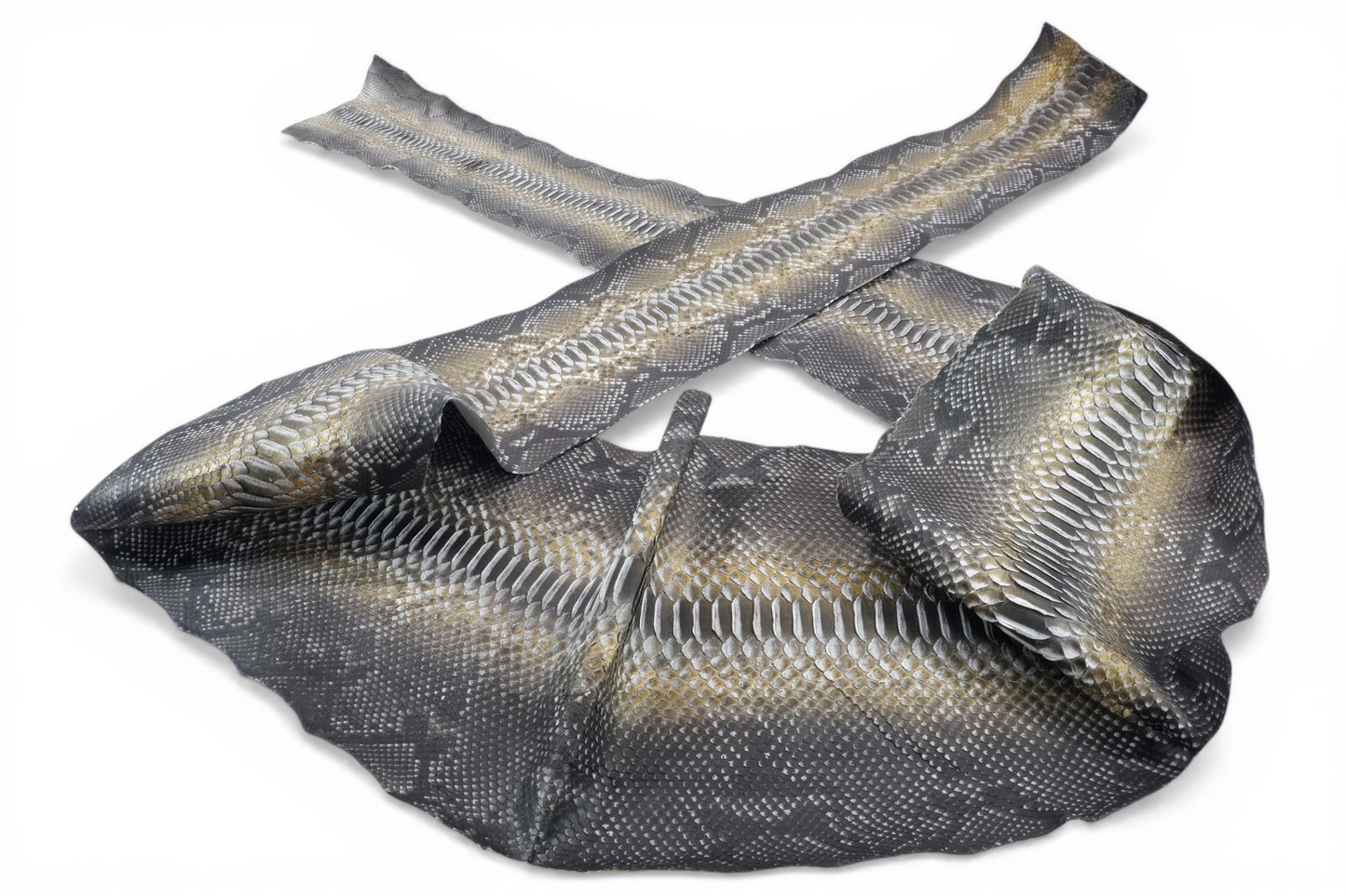 Genuine Reticulated Python Belly Skin Leather Hide Pelt Black White & Gold