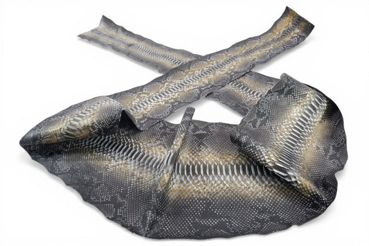 Genuine Reticulated Python Belly Skin Leather Hide Pelt Black White & Gold