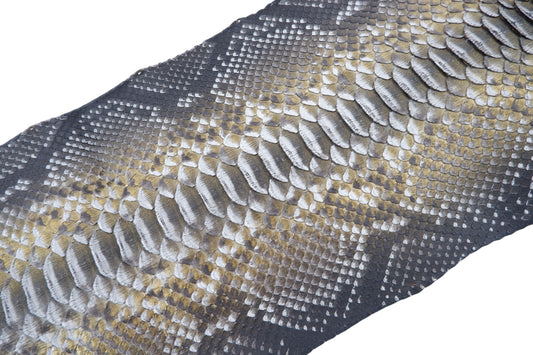 Genuine Reticulated Python Belly Skin Leather Hide Pelt Black White & Gold