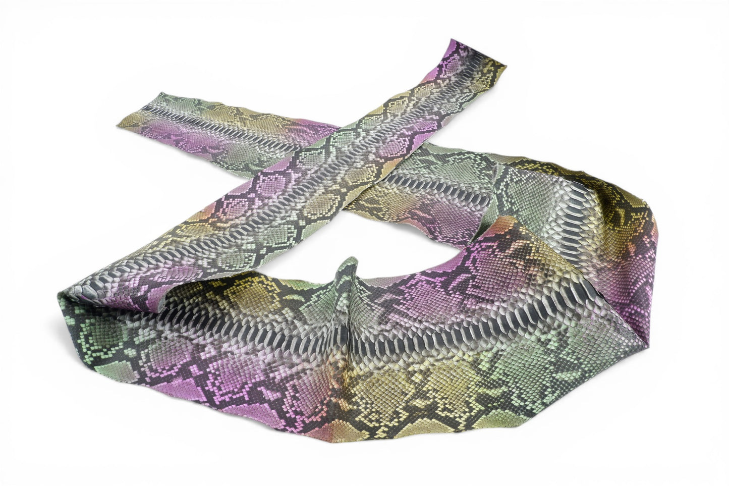 Genuine Reticulated Python Belly Skin Leather Hide Pelt Pink Green & Yellow