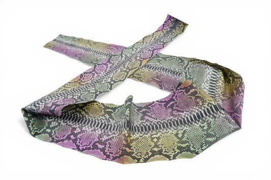 Genuine Reticulated Python Belly Skin Leather Hide Pelt Pink Green & Yellow