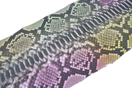 Genuine Reticulated Python Belly Skin Leather Hide Pelt Pink Green & Yellow