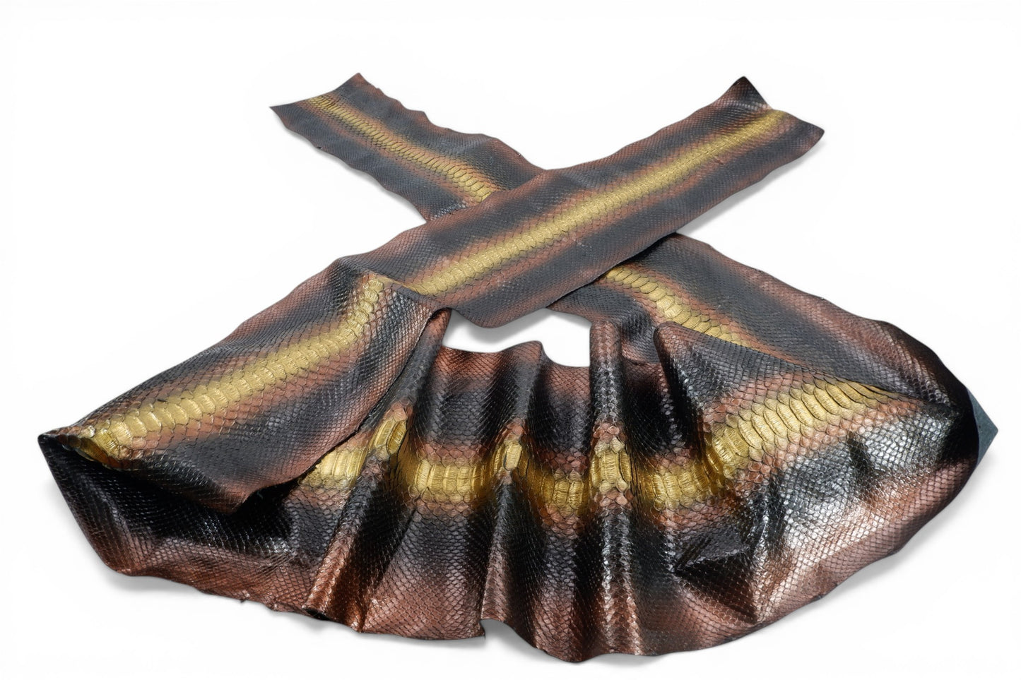 Genuine Reticulated Python Belly Skin Leather Hide Pelt Black Copper & Gold