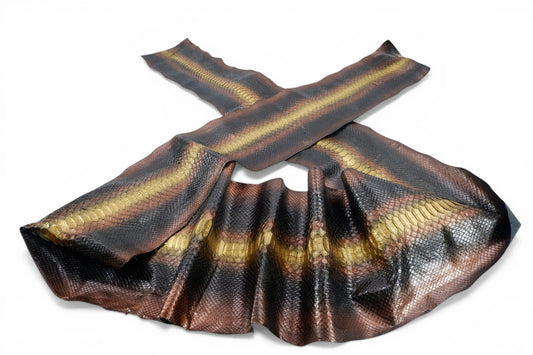 Genuine Reticulated Python Belly Skin Leather Hide Pelt Black Copper & Gold