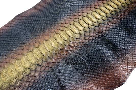 Genuine Reticulated Python Belly Skin Leather Hide Pelt Black Copper & Gold