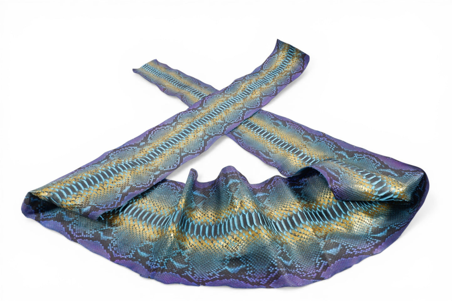 Genuine Reticulated Python Belly Skin Leather Hide Pelt Blue & Gold