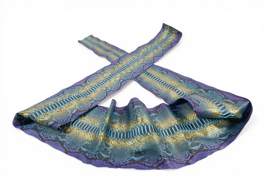Genuine Reticulated Python Belly Skin Leather Hide Pelt Blue & Gold