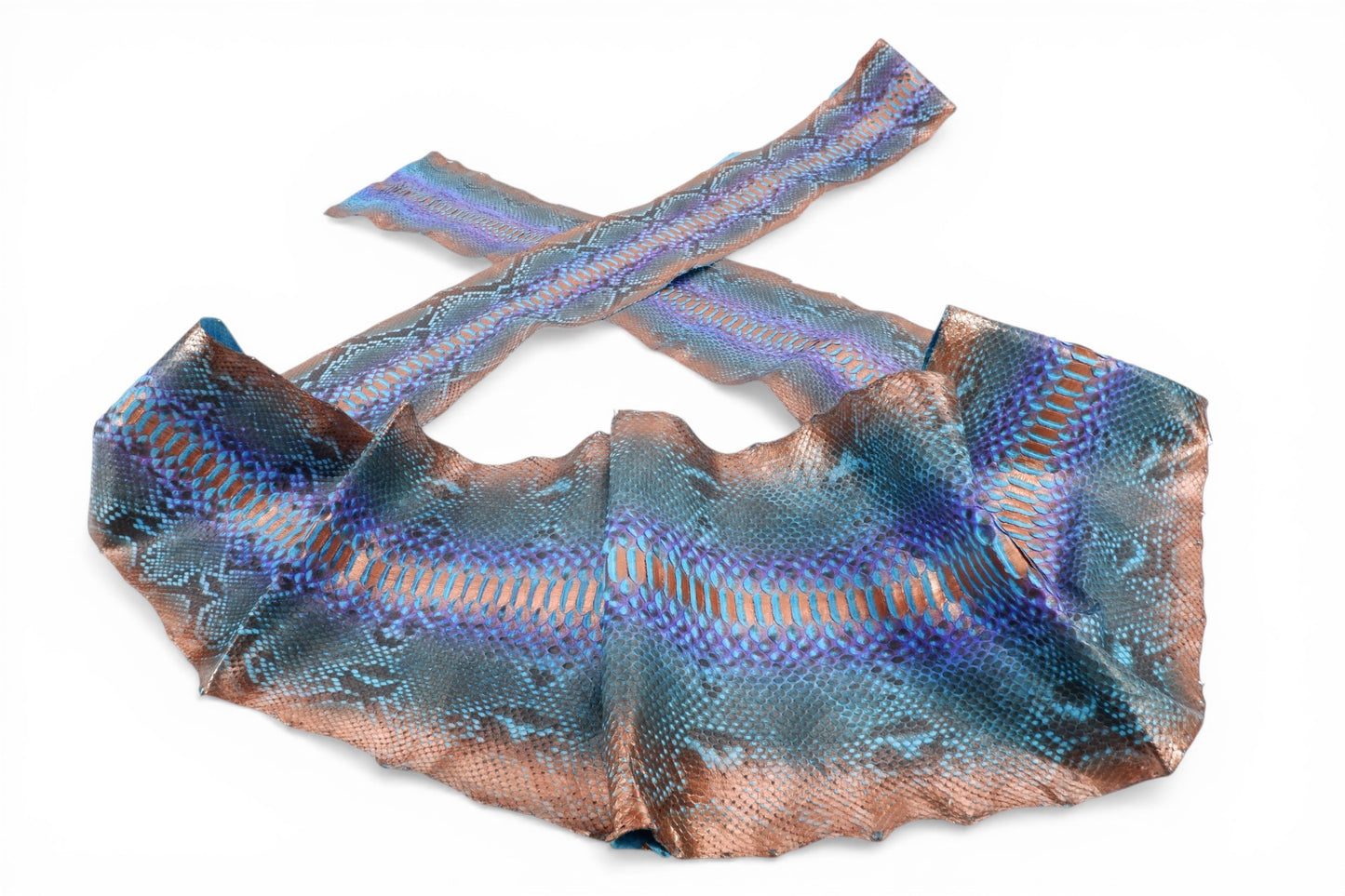 Genuine Reticulated Python Belly Skin Leather Hide Pelt Blue & Copper