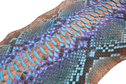 Genuine Reticulated Python Belly Skin Leather Hide Pelt Blue & Copper