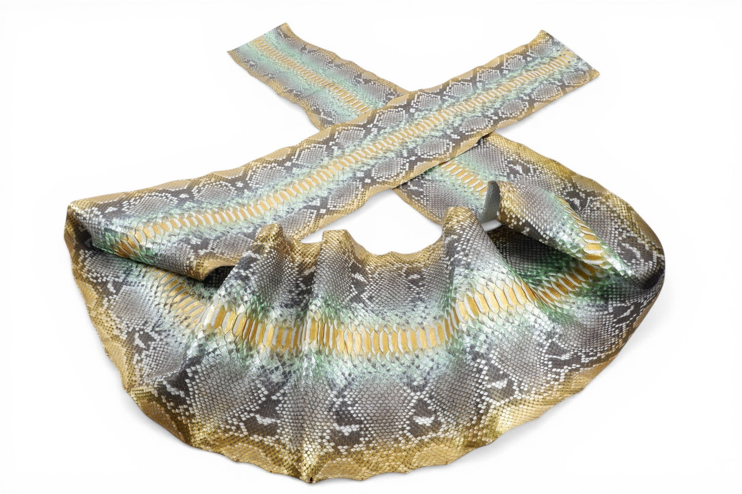 Genuine Reticulated Python Belly Skin Leather Hide Pelt Green & Gold