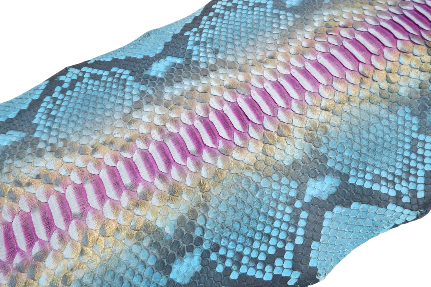 Genuine Reticulated Python Belly Skin Leather Hide Pelt Light Blue Gold & Pink