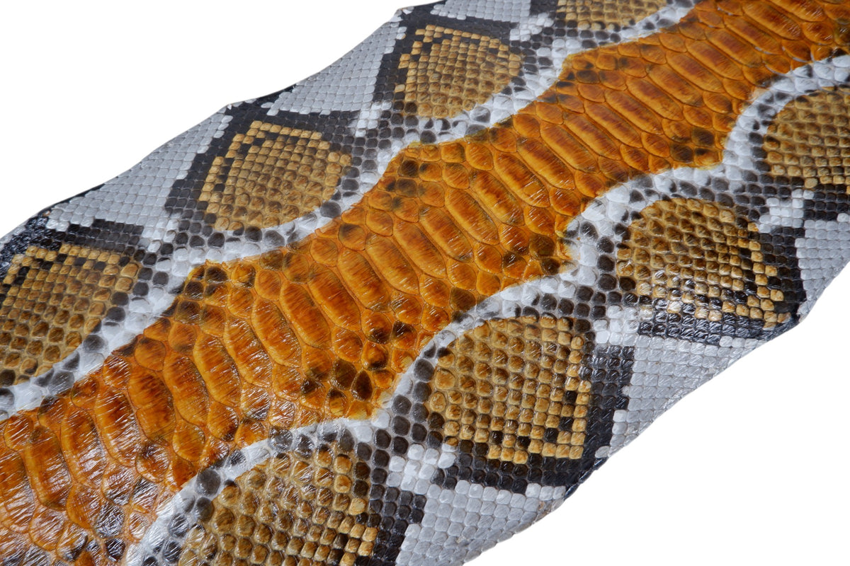 Genuine Reticulated Python Belly Skin Leather Hide Pelt Natural Orange Brown