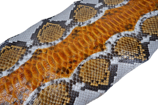 Genuine Reticulated Python Belly Skin Leather Hide Pelt Natural Orange Brown