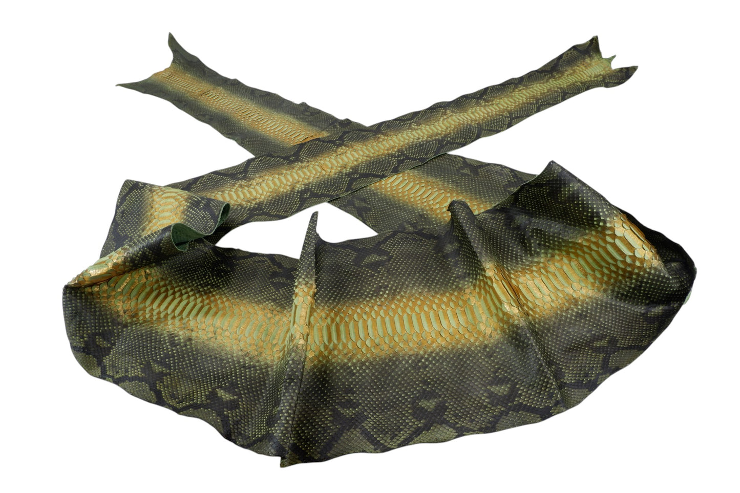 Genuine Reticulated Python Belly Skin Leather Hide Pelt Natural Golden Green