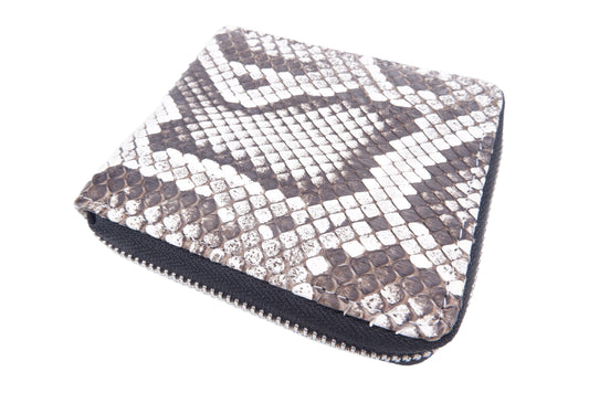 Genuine Burmese Python Skin Leather Zip Around Bifold Wallet