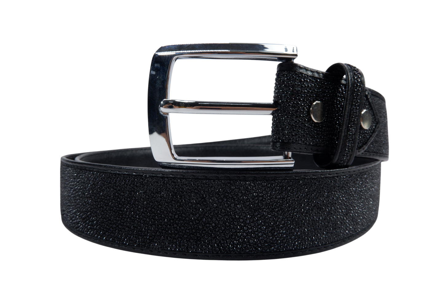 Genuine Stingray Skin Leather Casual Men's Belt Solid Black