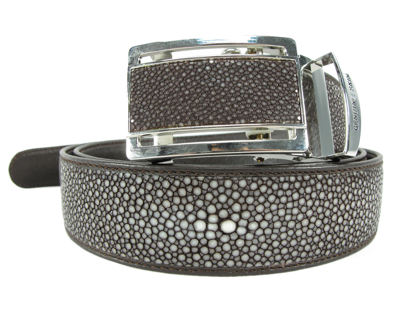 Genuine Polished Stingray Skin Leather Auto Locking Men's Belt