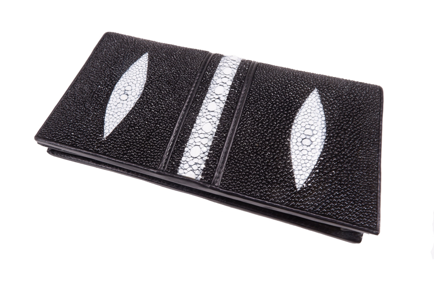 Genuine Row & Diamond Stingray Skin Leather Long Checkbook Wallet