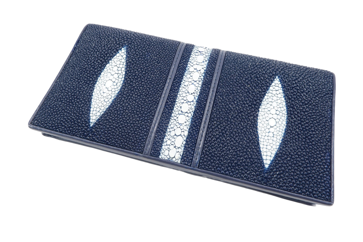 Genuine Row & Diamond Stingray Skin Leather Long Checkbook Wallet