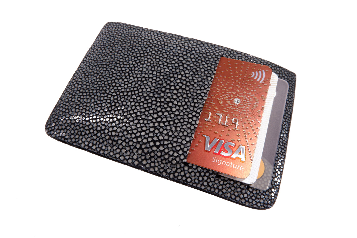 Genuine Polished Stingray Skin Leather Slim Business & Credit Card Holder Sleeve Wallet