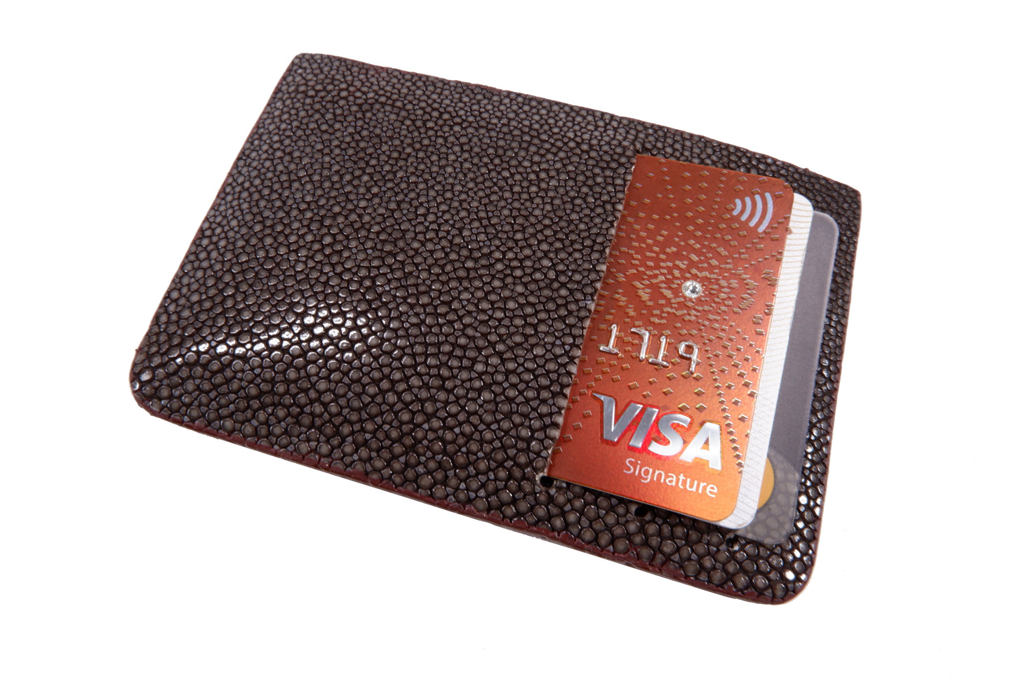 Genuine Polished Stingray Skin Leather Slim Business & Credit Card Holder Sleeve Wallet
