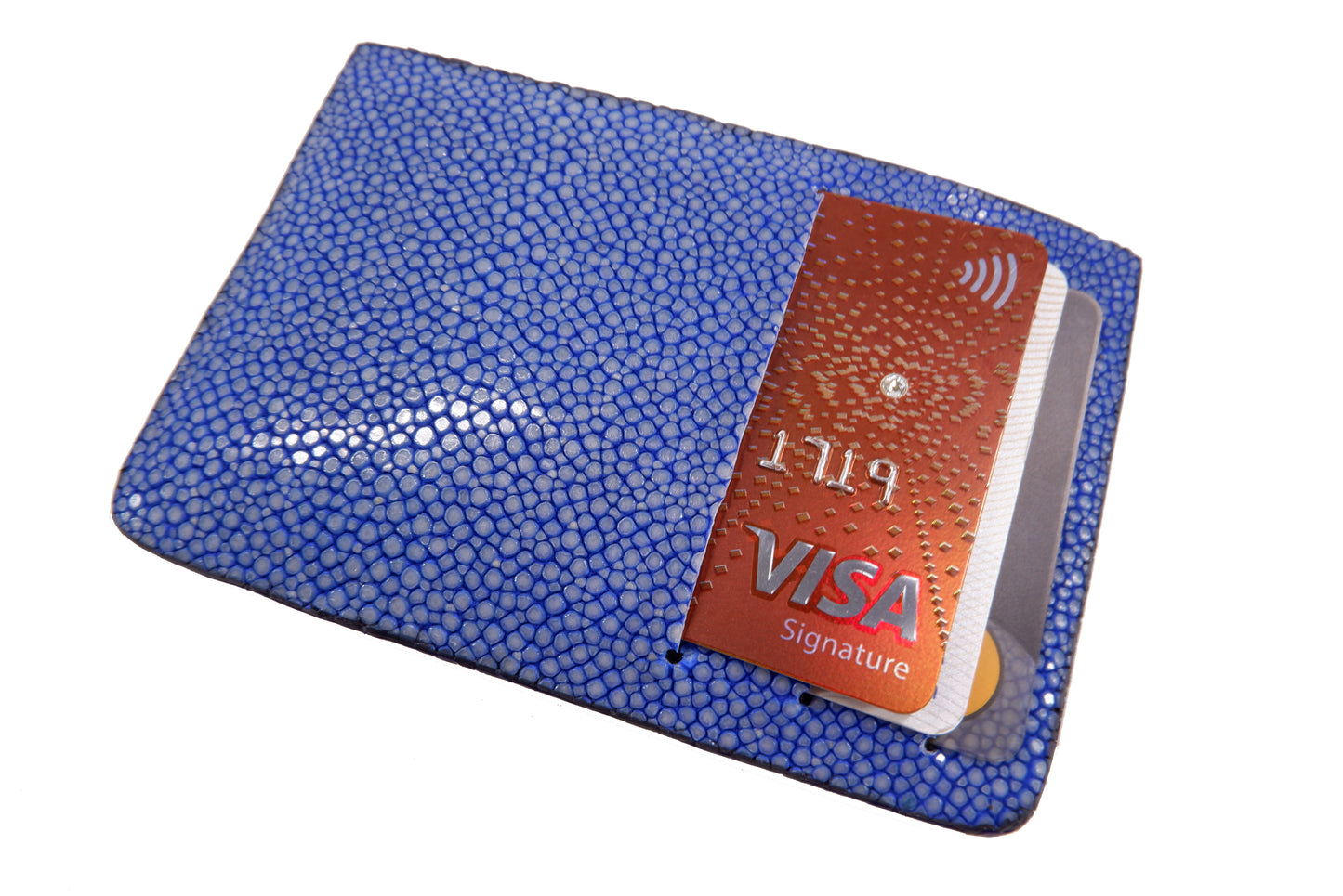 Genuine Polished Stingray Skin Leather Slim Business & Credit Card Holder Sleeve Wallet