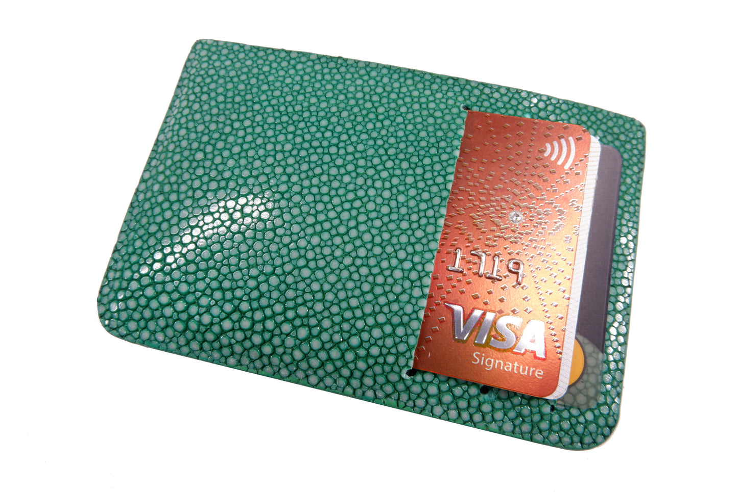 Genuine Polished Stingray Skin Leather Slim Business & Credit Card Holder Sleeve Wallet