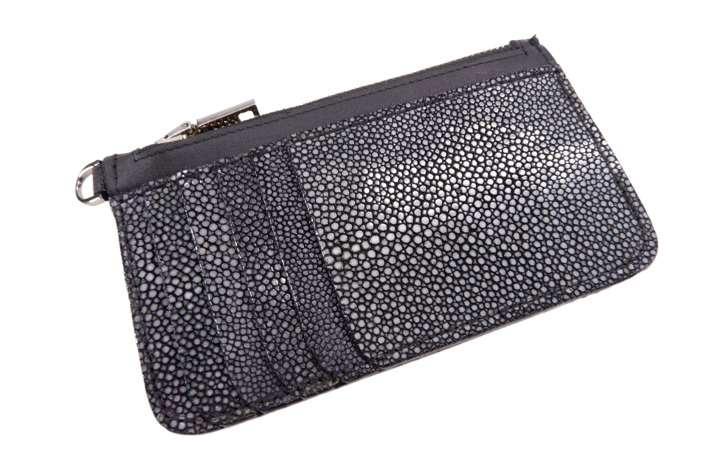 Genuine Polished Stingray Skin Leather Business & Credit Card Holder Zip Wallet Coins Purse