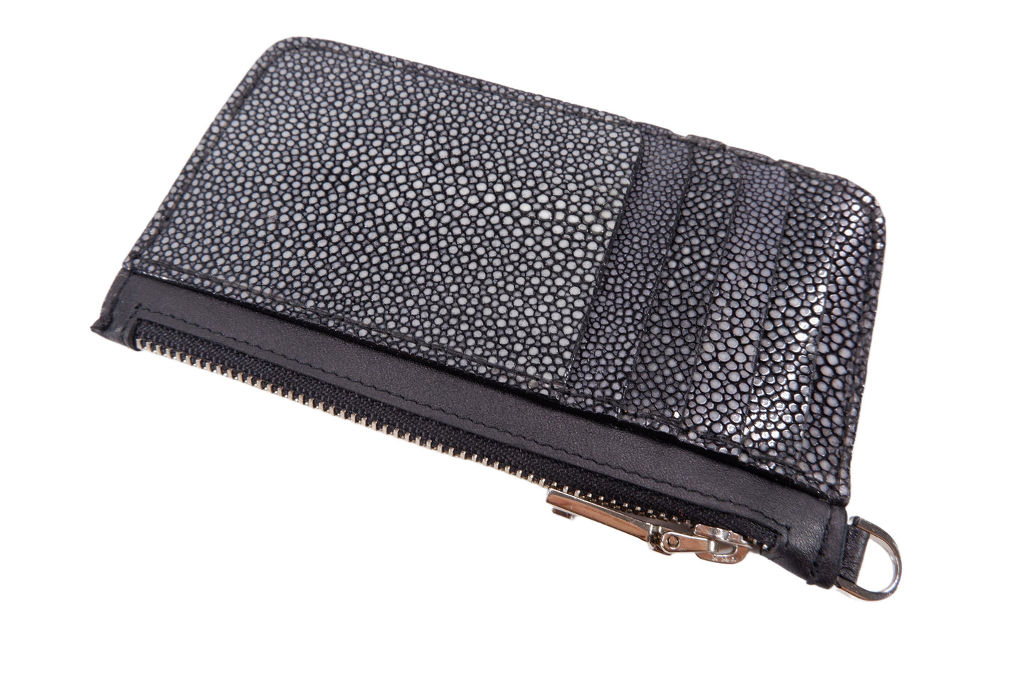 Genuine Polished Stingray Skin Leather Business & Credit Card Holder Zip Wallet Coins Purse