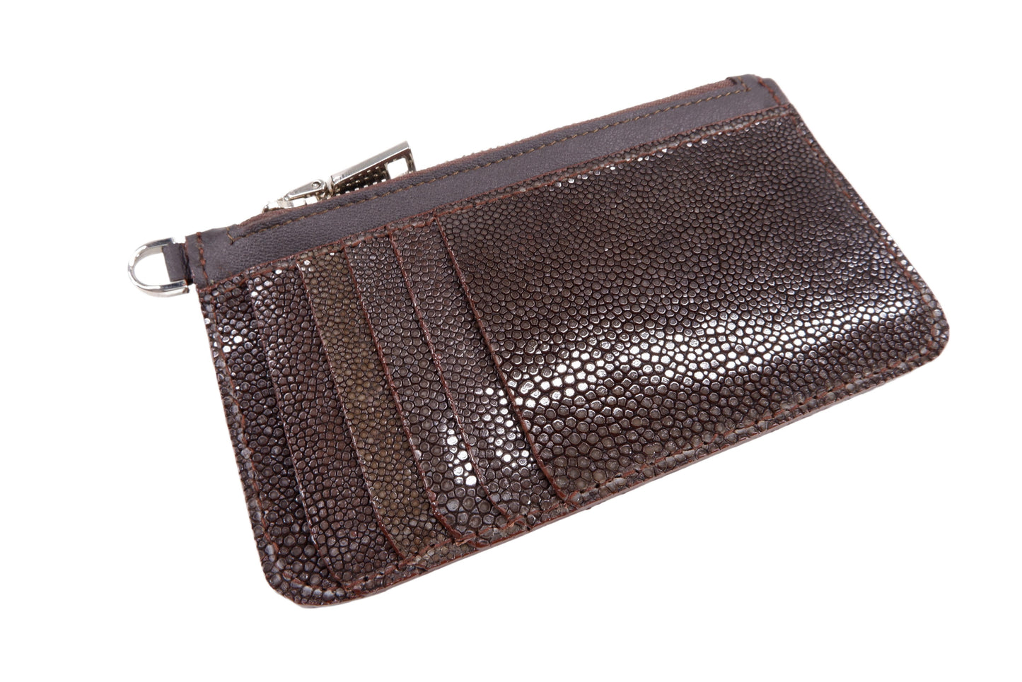Genuine Polished Stingray Skin Leather Business & Credit Card Holder Zip Wallet Coins Purse