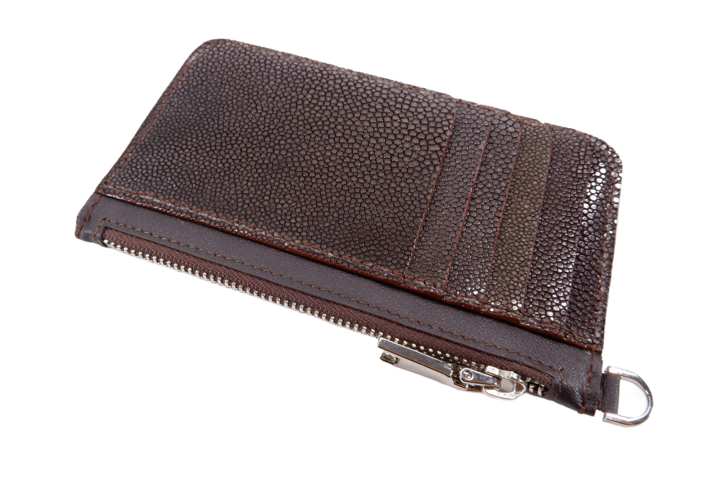 Genuine Polished Stingray Skin Leather Business & Credit Card Holder Zip Wallet Coins Purse