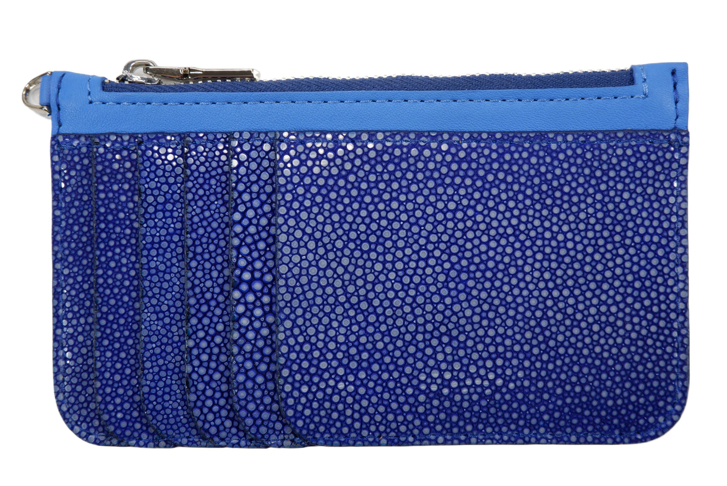 Genuine Polished Stingray Skin Leather Business & Credit Card Holder Zip Wallet Coins Purse