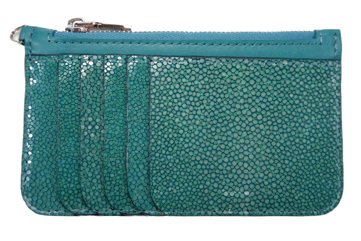 Genuine Polished Stingray Skin Leather Business & Credit Card Holder Zip Wallet Coins Purse