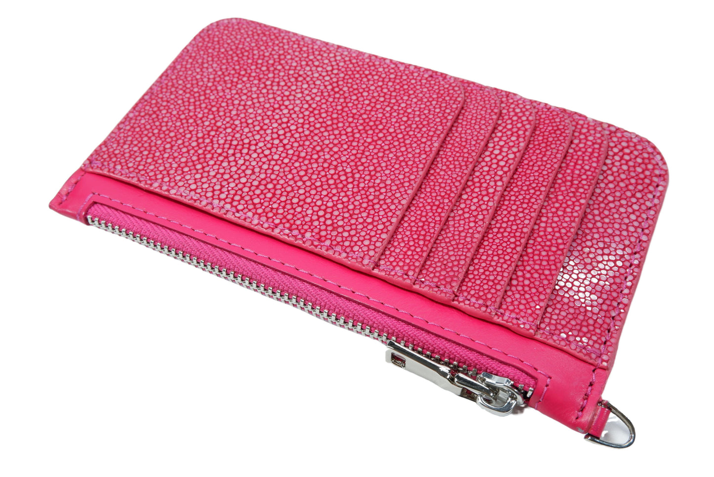 Genuine Polished Stingray Skin Leather Business & Credit Card Holder Zip Wallet Coins Purse