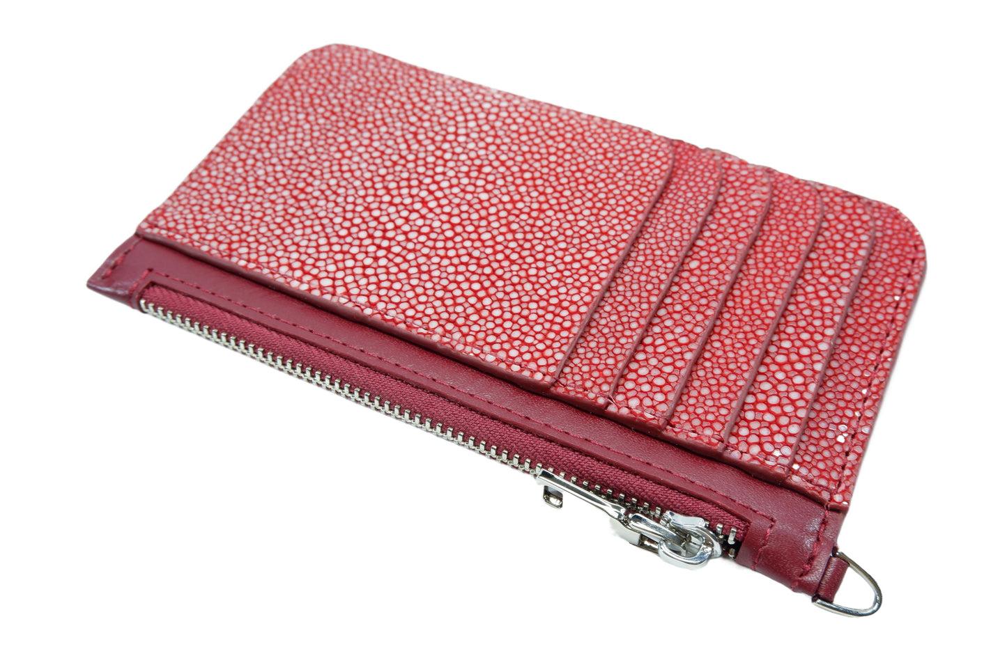 Genuine Polished Stingray Skin Leather Business & Credit Card Holder Zip Wallet Coins Purse