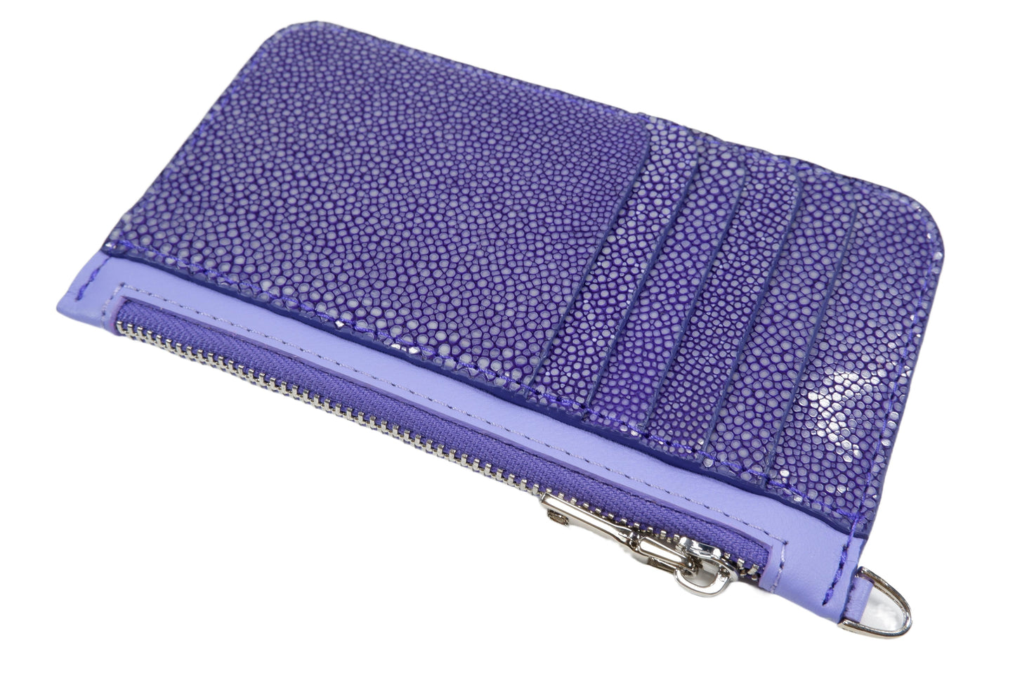 Genuine Polished Stingray Skin Leather Business & Credit Card Holder Zip Wallet Coins Purse