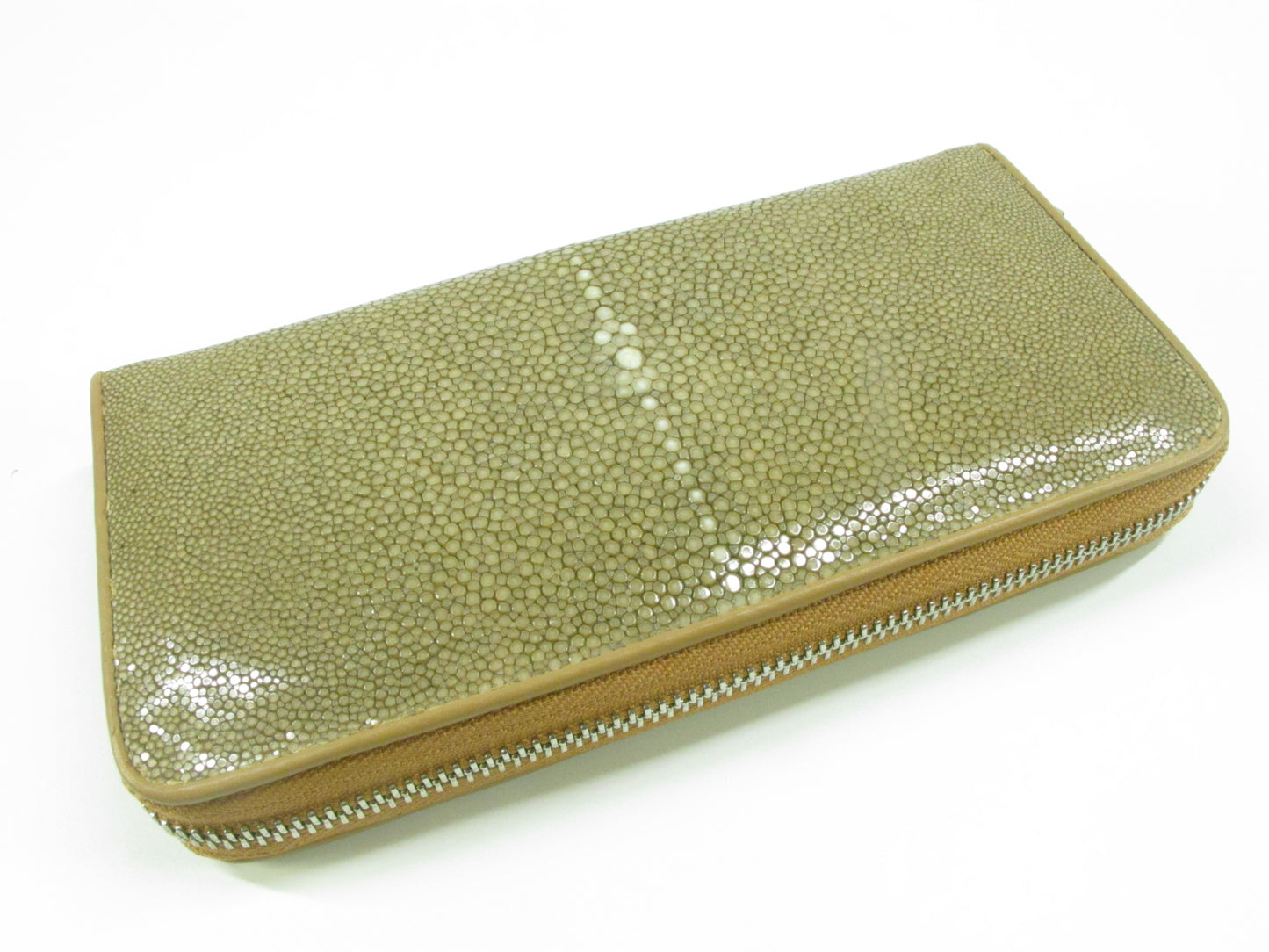 Genuine Polished Stingray Skin Leather Zip Around Clutch Wallet Purse