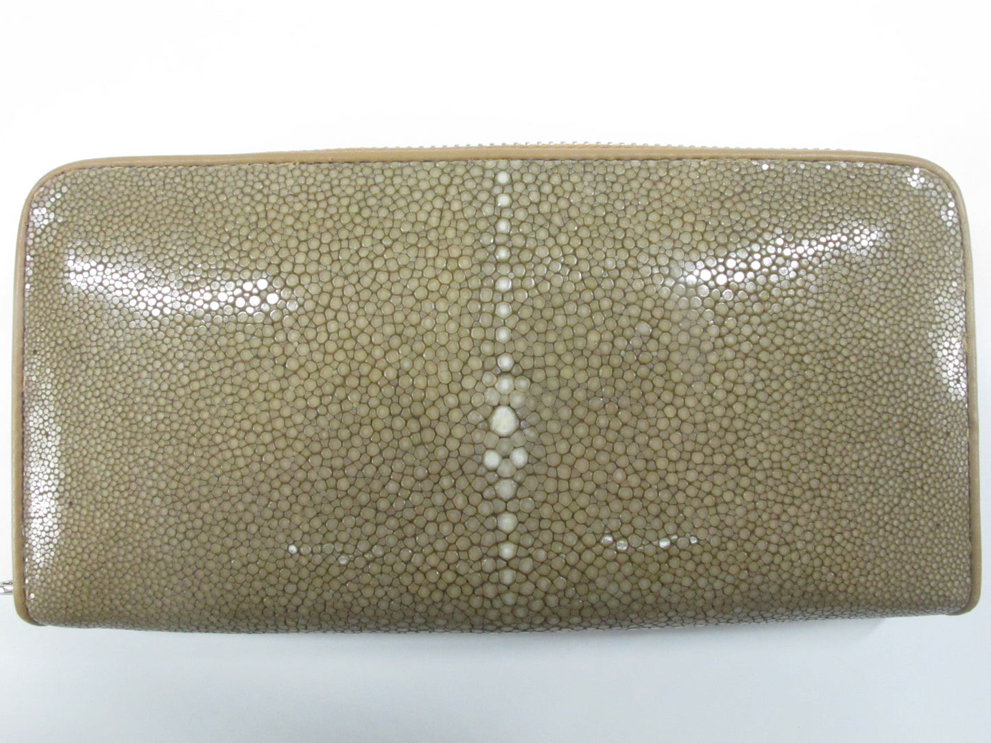 Genuine Polished Stingray Skin Leather Zip Around Clutch Wallet Purse